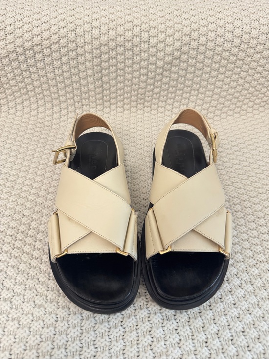 Marni Shoes - Marni Cream Leather Crisscross Slingback Sandals with Black Footbed